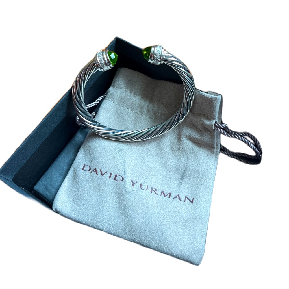 David Yurman Sterling Silver 7mm Candy Cable Peridot with Diamonds Bracelet